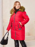 taglie forti Cappotto imbottito con zip bordo sfocato con cappuccio