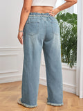 Taglie Forti Jeans con strappati con taglio grezzo orlo asimmetrico