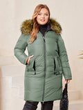 taglie forti Cappotto imbottito con zip bordo sfocato con cappuccio