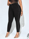 taglie forti Jeans skinny paillette a contrasto con cucitura laterale vita alta