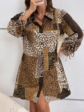 taglie forti Abito chemisier patchwork & con stampa leopardo