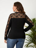 Taglie Forti Maglietta slim fit pannello di pizzo a contrasto