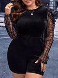 Taglie Forti Jumpsuit corto a quadri mesh manica gigot di velluto