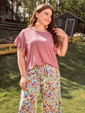 Taglie Forti con bordo a volant Top & con stampa floreale con nodo frontale Pantaloni