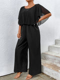 Taglie Forti Jumpsuit gamba larga monocolore manica a farfalla