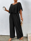 Taglie Forti Jumpsuit gamba larga monocolore manica a farfalla