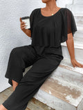 Taglie Forti Jumpsuit gamba larga monocolore manica a farfalla
