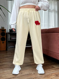Taglie Forti Pantaloni sportivi con toppa a cuore con coulisse a vita