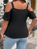 Taglie Forti Maglietta pizzo a contrasto con spalle scoperte