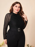 Taglie Forti Top collo dritto manica raglan brillante mesh