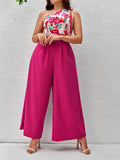 Taglie Forti con stampa floreale monospalla Top & Pantaloni a gamba larga