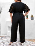 Taglie Forti Jumpsuit pizzo a contrasto manica a farfalla incrociato