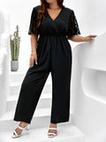 Taglie Forti Jumpsuit pizzo a contrasto manica a farfalla incrociato