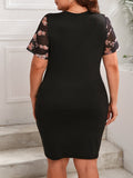 Taglie Forti Abito aderente con stampa floreale tulle a contrasto yoke
