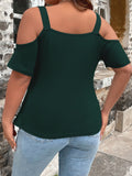Taglie Forti Maglietta pizzo a contrasto con spalle scoperte