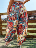 Taglie Forti Pantaloni stampa patchwork con nodo frontale orlo annodato