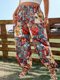 Taglie Forti Pantaloni stampa patchwork con nodo frontale orlo annodato