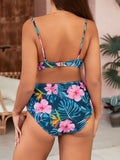 Taglie Forti Costume da bagno bikini push-up con stampa tropicale con Gonna da spiaggiaPlus Tropical Print Push Up Bikini Swimsuit With Beach Skirt