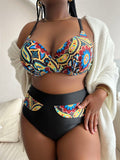 Taglie Forti Costume da bagno bikini push-up stampa paisley