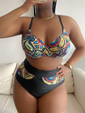 Taglie Forti Costume da bagno bikini push-up stampa paisley
