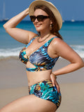 Taglie Forti Bikini con stampa tropicale anello collegato