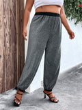 Taglie Forti Pantaloni bordo a contrasto con vita elastica