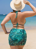 taglie forti 3 pacchi Costume da bagno bikini a triangolo con scollo all'americana modello fluido & Gonna da spiaggia