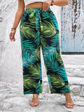 Taglie Forti Pantaloni a gamba larga con stampa tropicale con nodo frontale