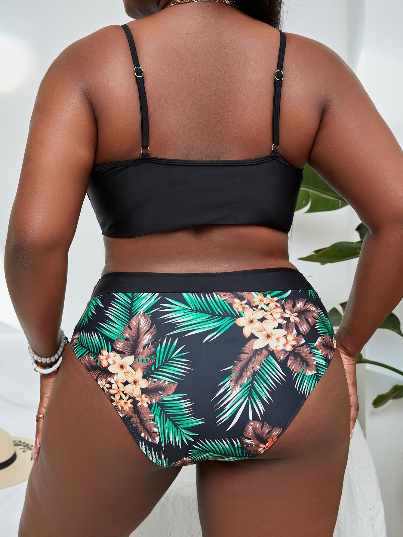 Taglie Forti Bikini con stampa tropicale bustino arricciato