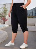 Taglie Forti Pantaloni capri con coulisse a vita orlo arricciato