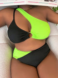 Taglie Forti Bikini colorblock anello collegato monospalla