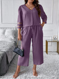 Taglie Forti Pantaloni e Camicia monocolore tulle a contrasto