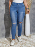 Jeans Skinny Casuali Con Strappi Per Taglie Forti